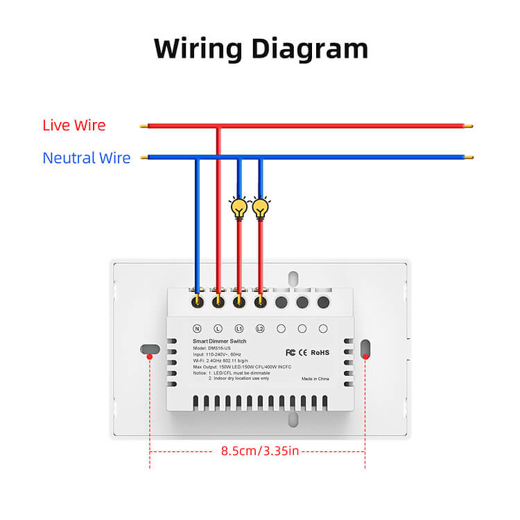 Smart Sliding Dimmer Switch 2 Gang Wifi White - Image 3