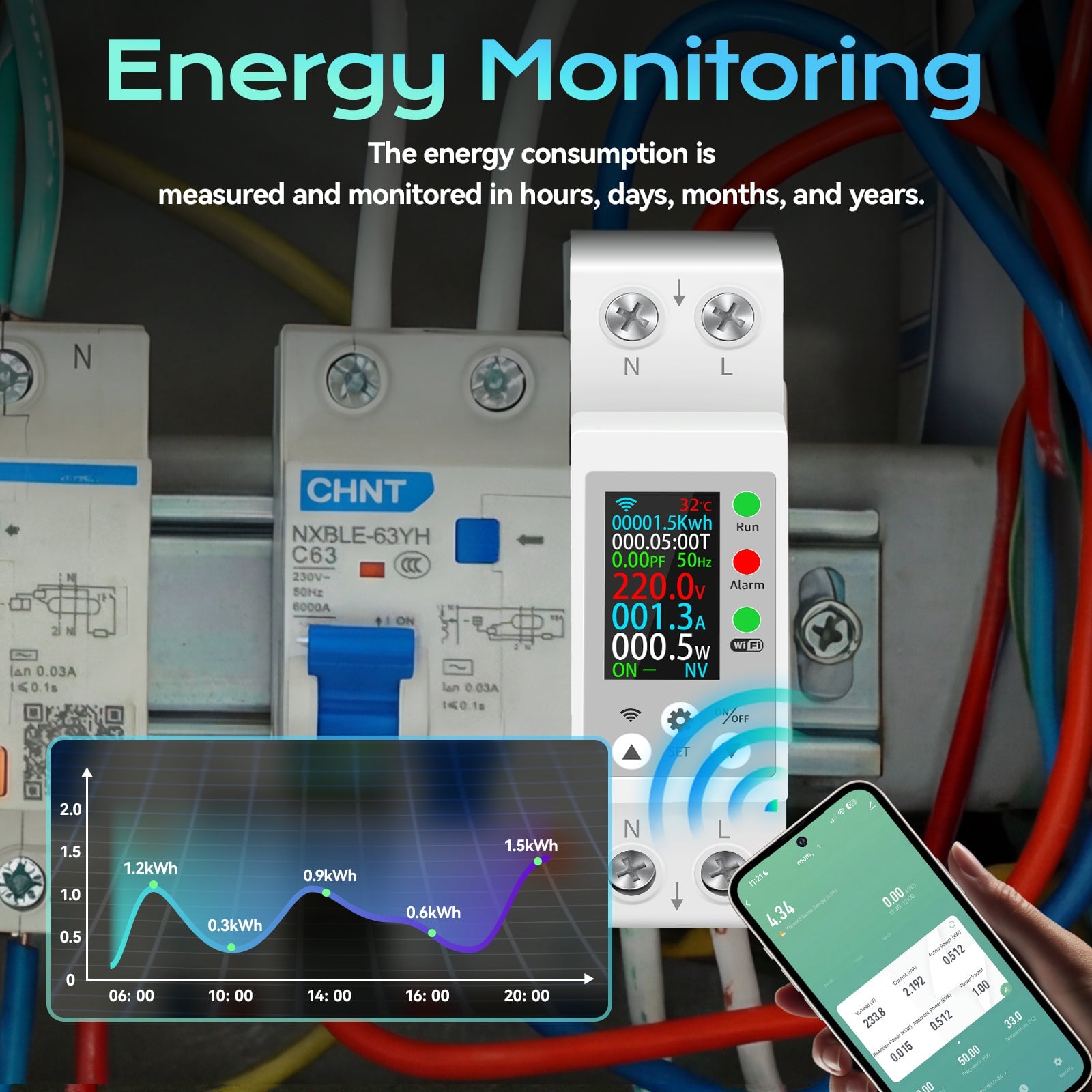 WiFi Smart Energy Meter 63A Rail Mounted | Real-Time Power Monitoring | Tuya App | OneB - Image 4