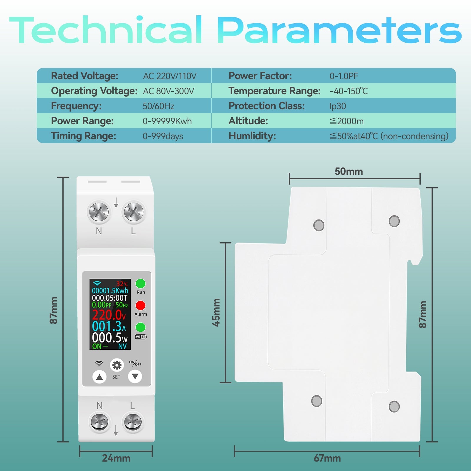 WiFi Smart Energy Meter 63A Rail Mounted | Real-Time Power Monitoring | Tuya App | OneB - Image 6